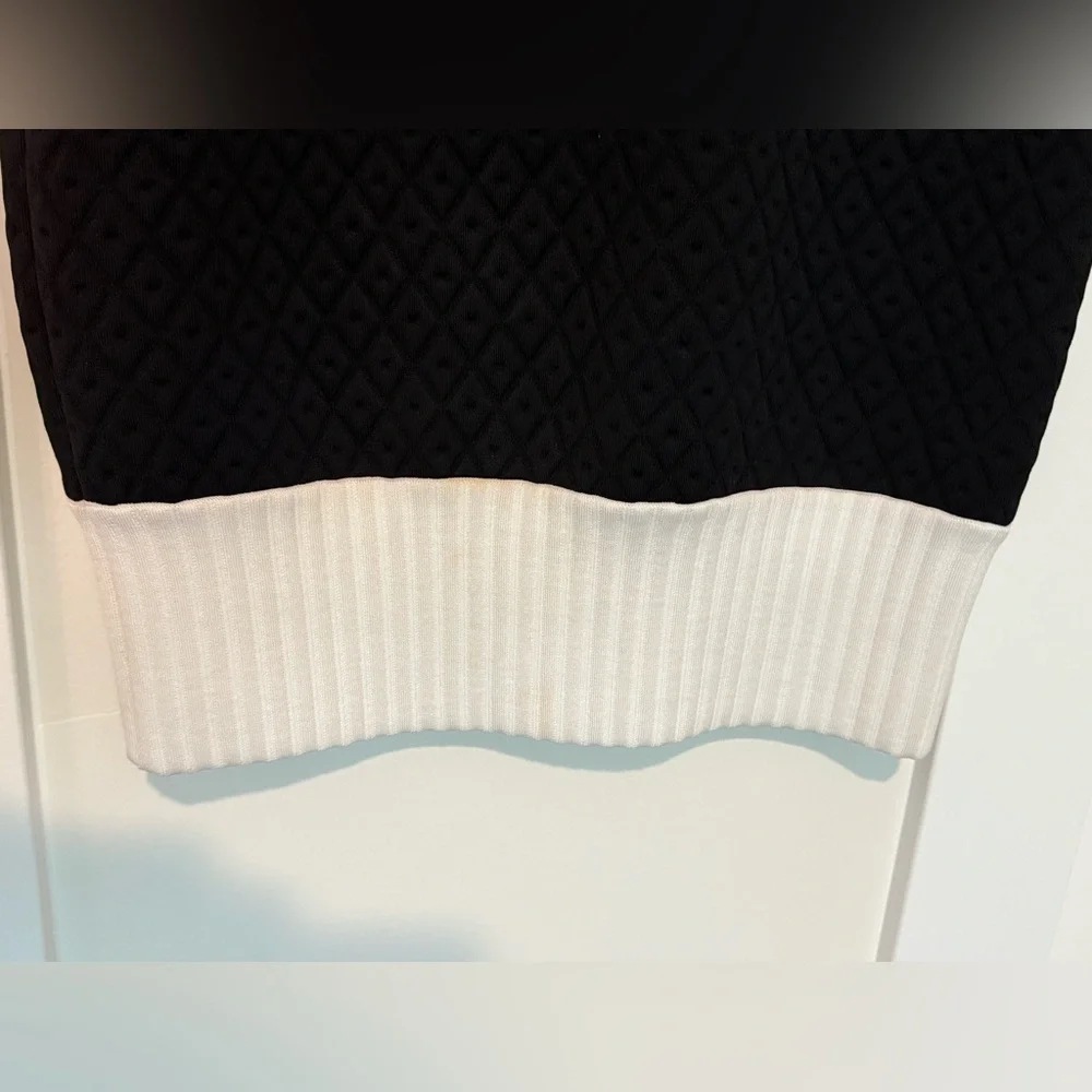 CHANEL Stretch Quilted Mini Black Dress White Bottom Sz 42 LBD‎